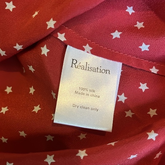 Realisation Par | 100% Silk The Bianca Front Tie Top Red White Stars XXS July 4 - Picture 11 of 13
